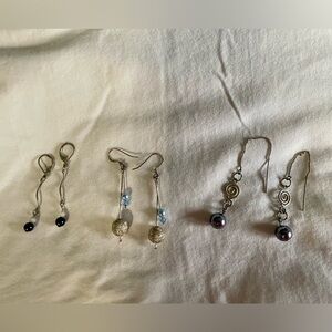 3 Pairs of Sterling Silver and Freshwater Pearl and Swarovski Crystal Earrings